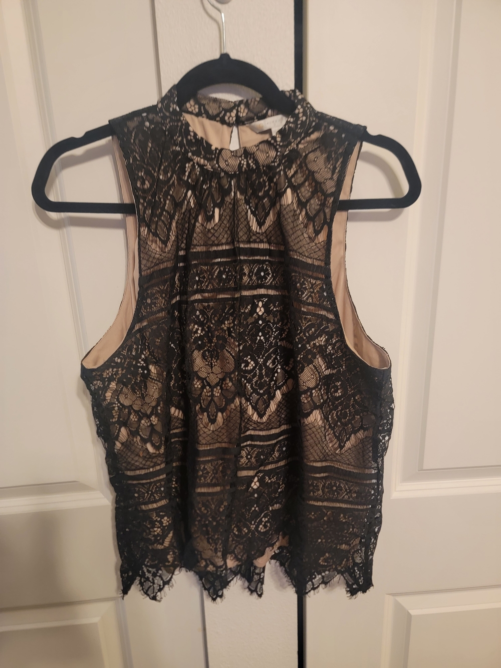 LC Lauren Conrad Black Lace Overlay Top with Nude Underlay